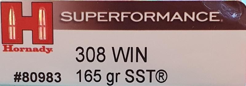 CARTOUCHE 308WIN HORNADY 165GR SST